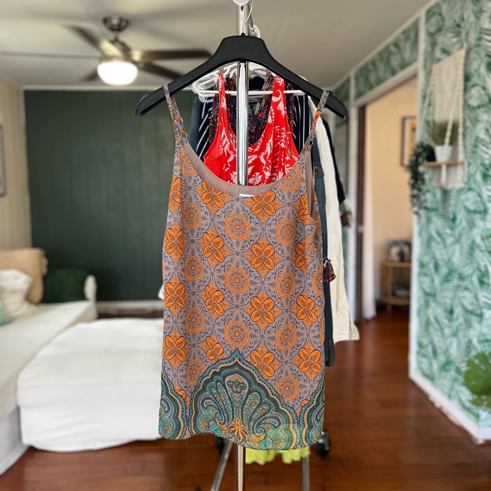 Cabi Arabesque Cami Tank Tunic Top Sleeveless Orange Blue Paisley 3082 Sz S - Picture 5 of 8